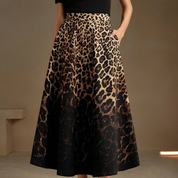 Black Elegant Women's Urban Chic Leopard Ombre Skirt - Picture 6 of 7